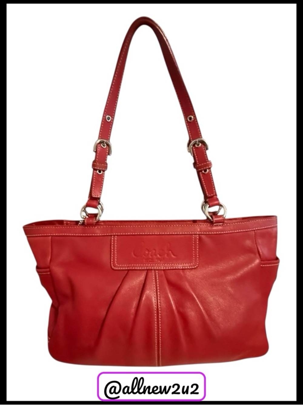 Coach 1941 Ashley Red Leather Double Handle Zipper Closure Tote Shoulder Bag Sil